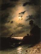 Ivan Aivazovsky Moonlit Seascape With Shipwreck Sweden oil painting artist